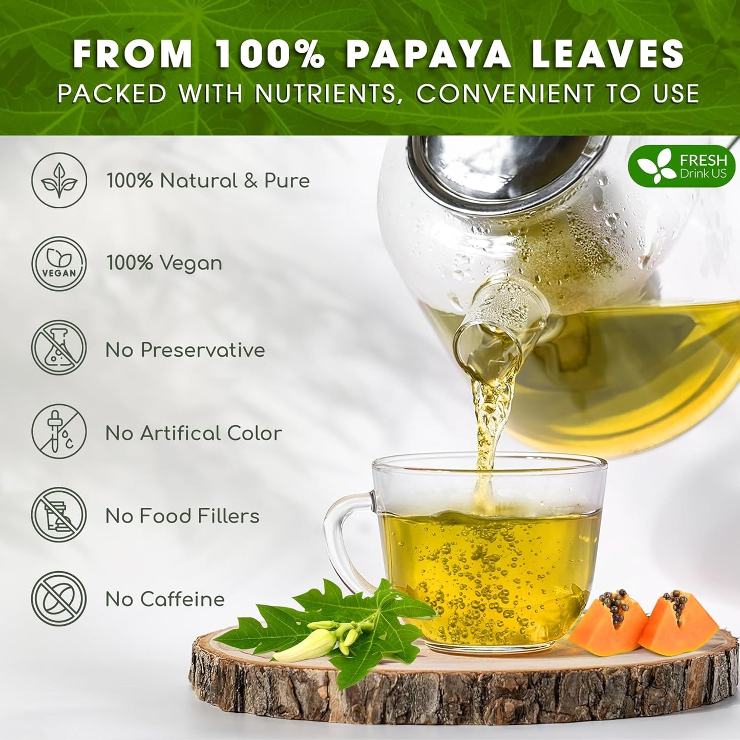 Premium Papaya Dried Leaves,  Papaya Loose Leaf Herbal Tea, No Additives, No Caffeine, Vegan