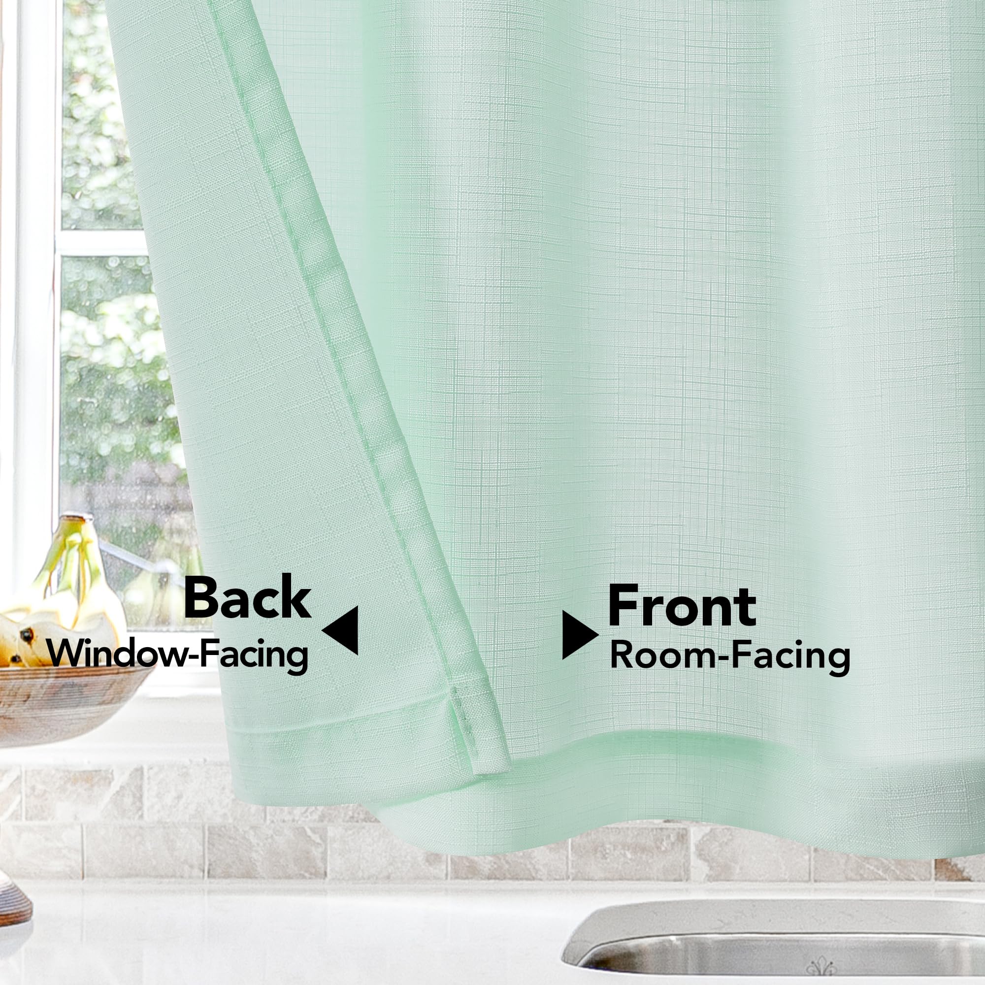 Linen Look Thermal Privacy Cafe Curtains, 2 Panels