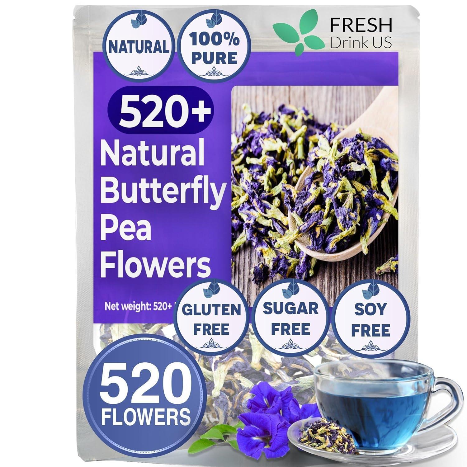 Premium Butterfly Pea Flowers, Tea Bags, 100% Natural and Pure from Butterfly Pea Flowers, Hand-made, Made With Natural Materials-Corn Fiber Tea Bag, Sugar/Caffeine/Gluten Free