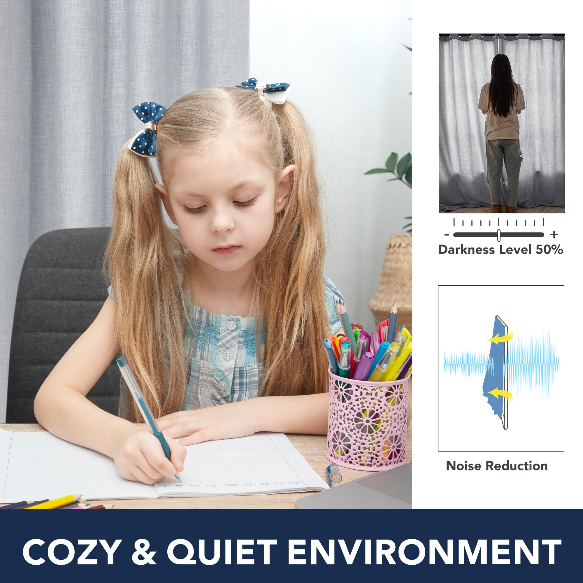 Double Liner Linen Curtains with Silver Coating, 2 Panels