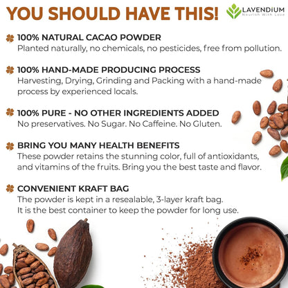 Cacao Powder, 25oz (1.56 lbs), 100% Natural & Pure, Unsweetened, Rich Chocolate Flavor, Perfect for Baking & Smoothies