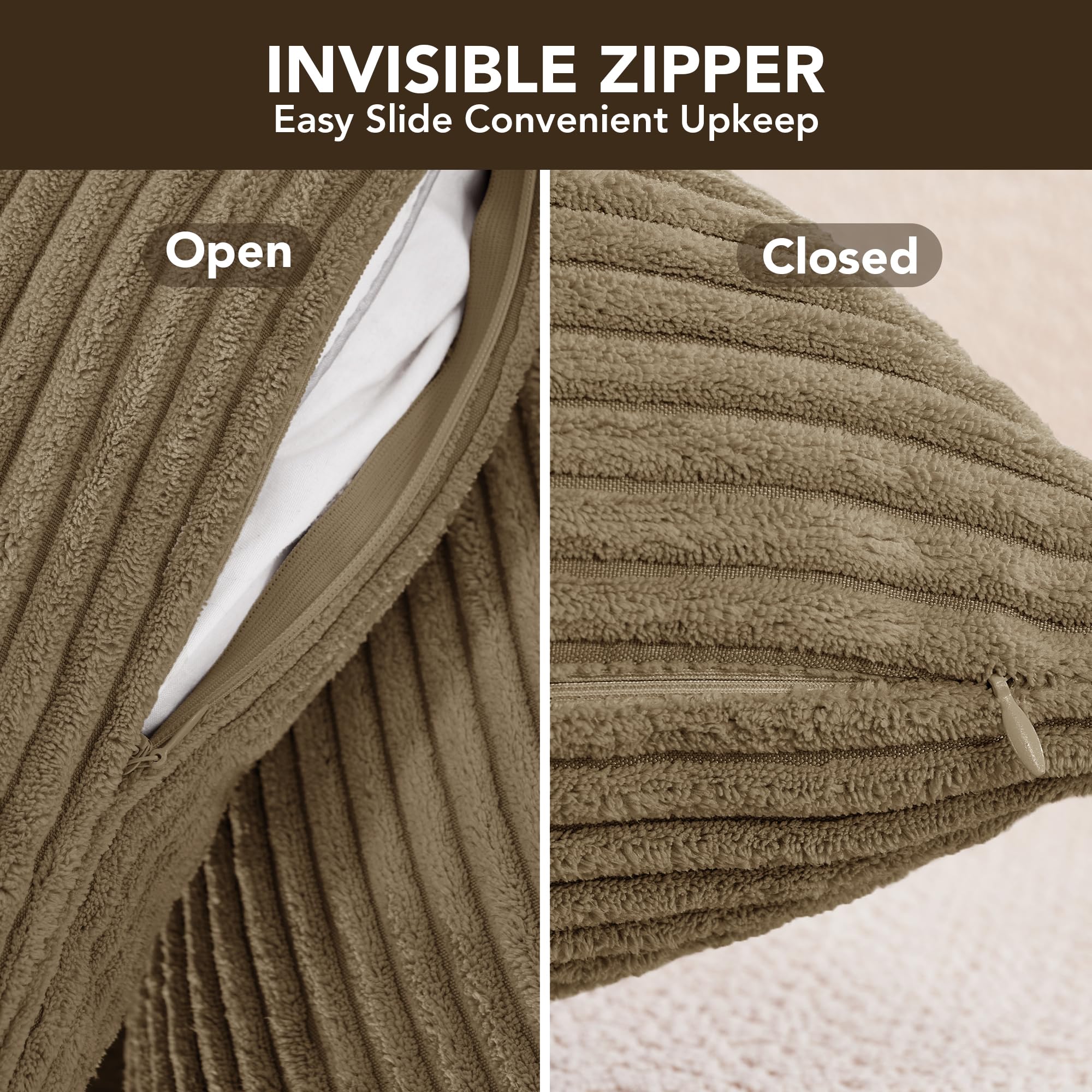 Corduroy Throw Pillow Covers, Cream White, 4PCS