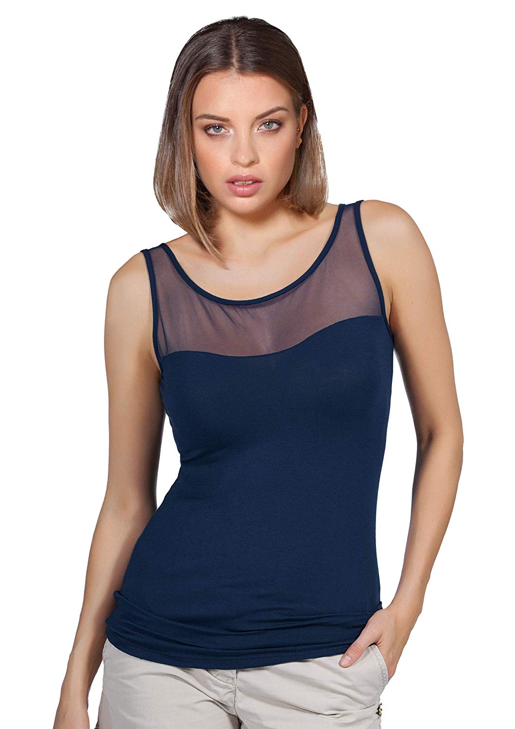 EGI Luxury Modal Women's Tulle Tank Top. Proudly Made in Italy.