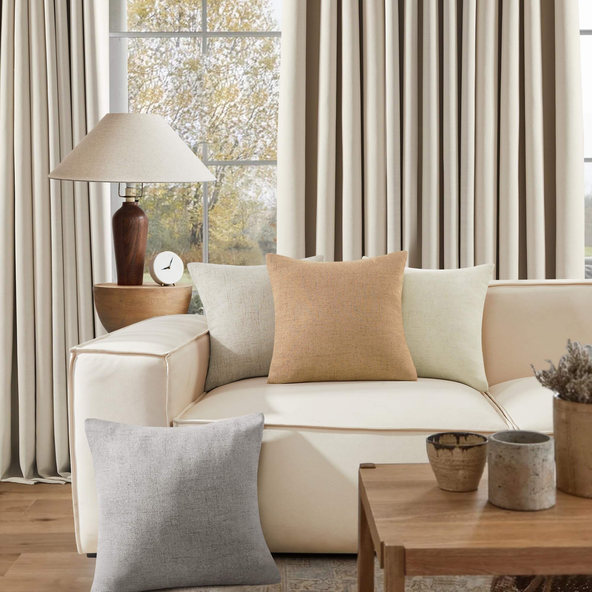 Decorative Linen Throw Pillow Covers, 18x18 Inch, 4 PCS