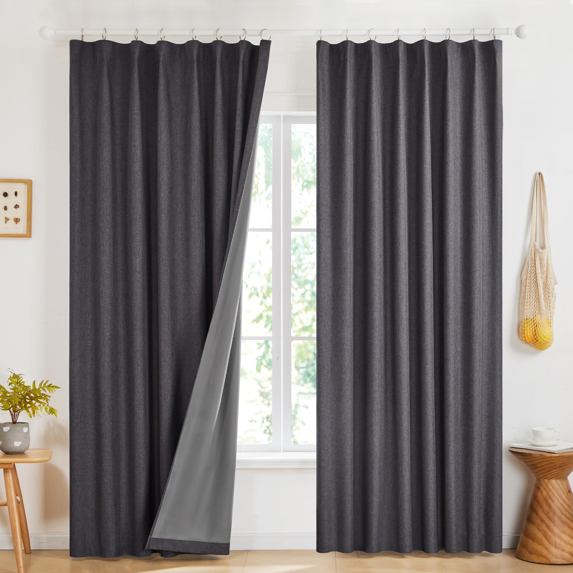 100% Blackout Pinch Pleat Curtains, Cream, 2 Panels