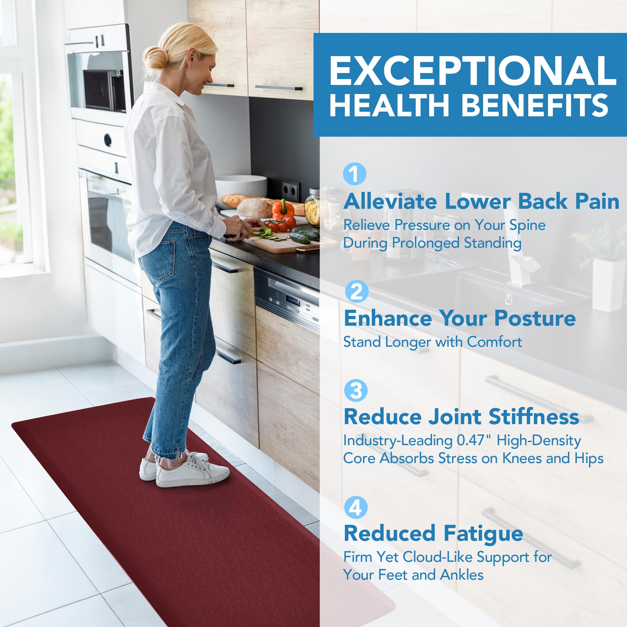 Cushioned Anti-Fatigue Kitchen Mat, 17x28 Inch, Grey