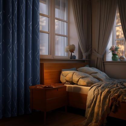 Total Blackout Curtains with Silver Print, 2 Panels