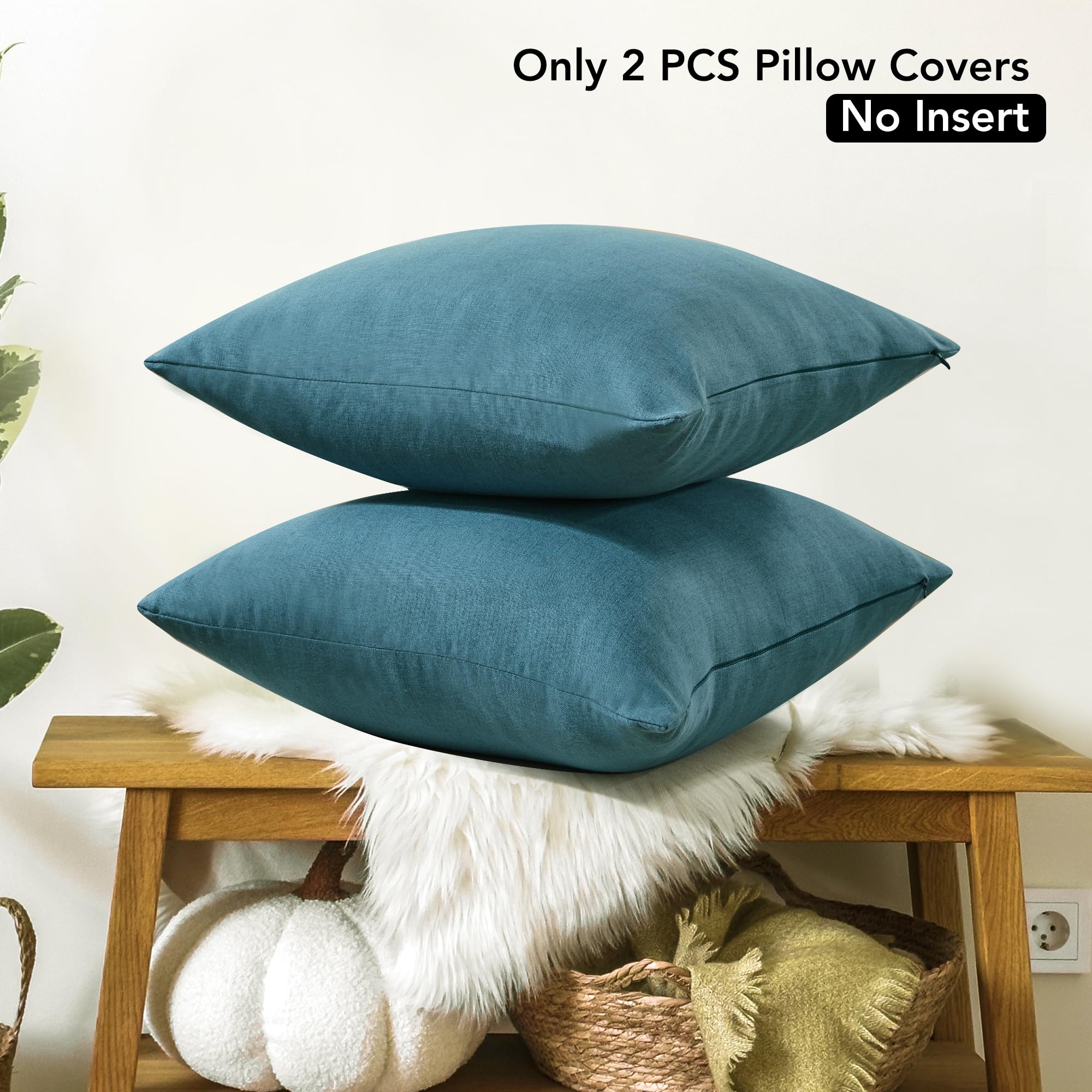 Faux Linen Pillow Covers, 16x16 Inch, Creamy White, 2PCS