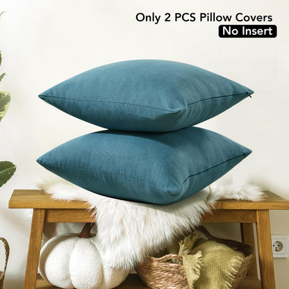 Faux Linen Pillow Covers, 16x16 Inch, Creamy White, 2PCS