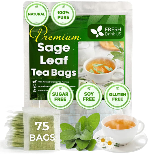 Sage Leaf Tea Bags, 100% Natural & Pure from Sage Leaves. Loose Leaf Sage Herbal Tea. Sage Leaf Tea. Made with Natural Material Tea Bags. No Sugar, No Caffeine, No Gluten, Vegan.