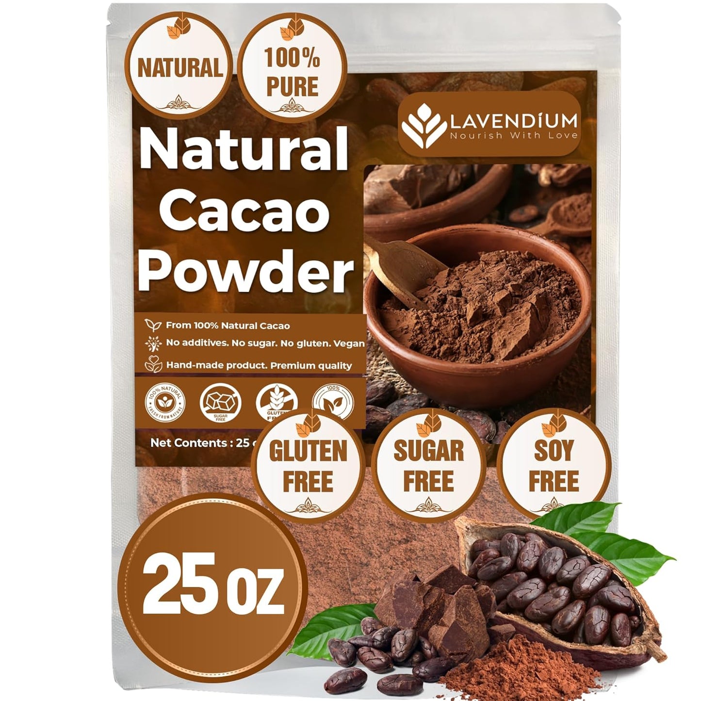 Cacao Powder, 25oz (1.56 lbs), 100% Natural & Pure, Unsweetened, Rich Chocolate Flavor, Perfect for Baking & Smoothies