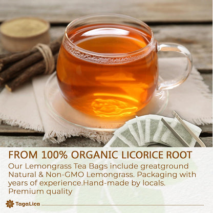 Premium Licorice Root Tea Bags, 100% Natural, Pure Licorice Root, Eco-Conscious Tea Bags, Licorice Root Herbal Tea, Licorice Root Tea. No Sugar, No Caffeine, No Gluten, Vegan