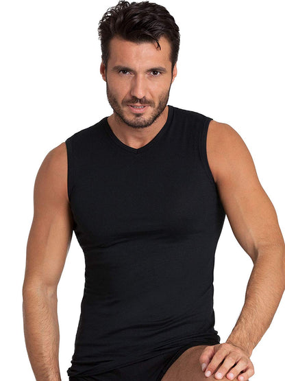 BASIC COTTON Free Spirit Premium Quality 100% Cotton Men's V - Neck Sleeveless T-Shirt Made in Italy (907)