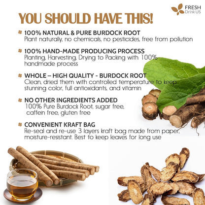 Burdock Root Tea Bags, 100% Natural & Pure from Burdock Root. Burdock Root Herbal Tea. Burdock Root Tea. No Sugar, No Caffeine, No Gluten, Vegan.