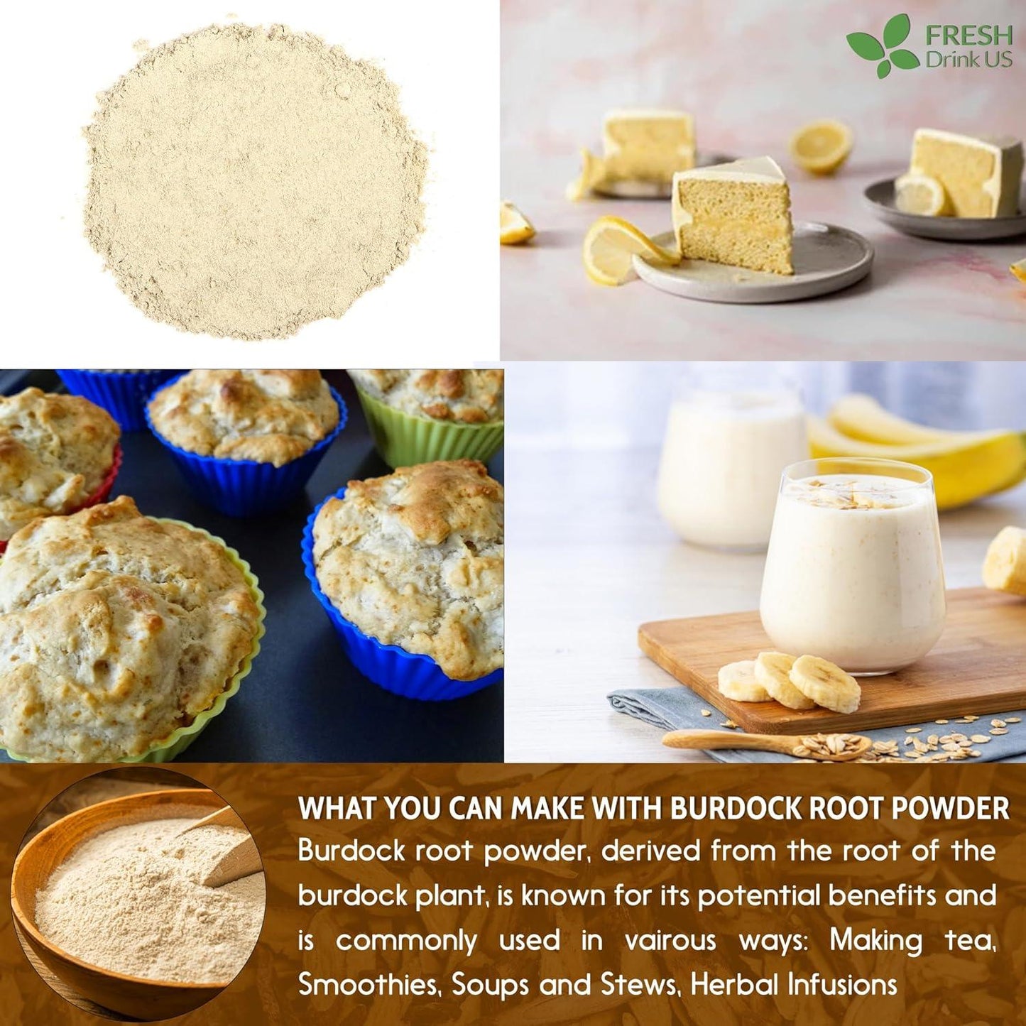 Burdock Root Powder,  Burdock Root Extract, 100% Natural & Pure from Burdock Root, Burdock Root Herbal Tea, No Additives, No Caffeine, Vegan