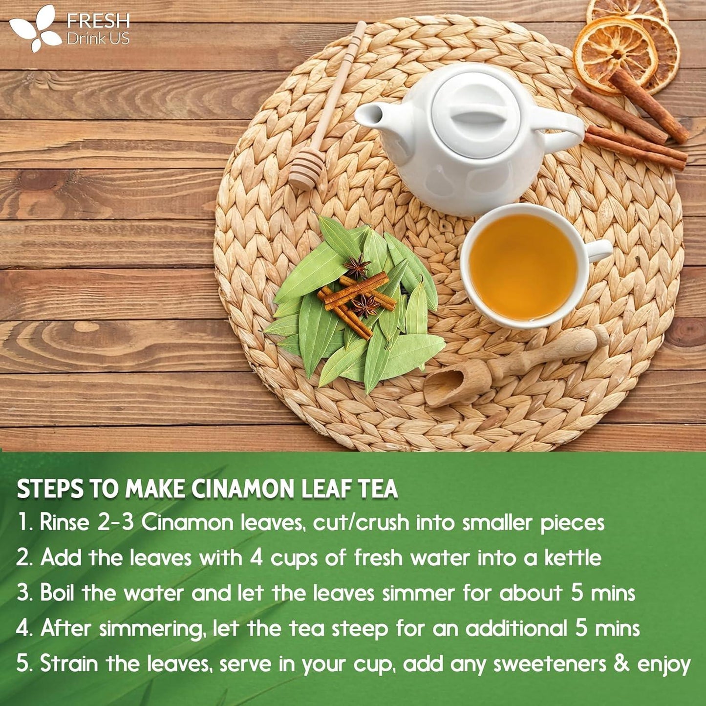 Natural Cinnamon Leaves, Whole Dried Cinnamon Leaves, Tea Bags, 100% Pure from Dried Cinnamon Leaves, Cinnamon Leaf Tea, No Additives, No Caffeine, Vegan