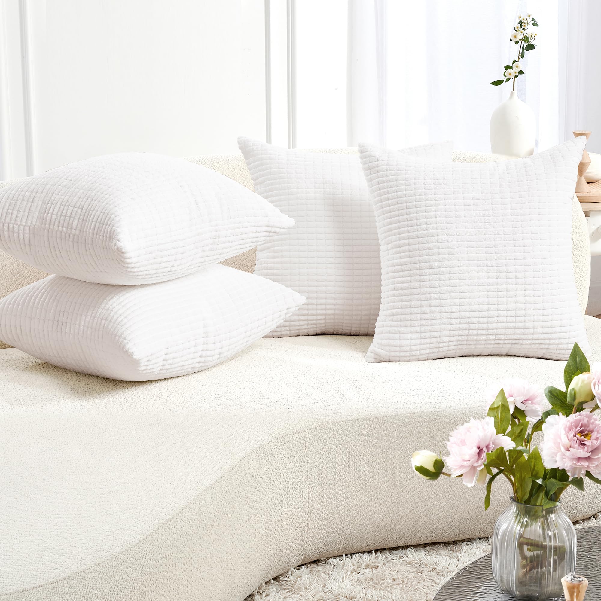 Corduroy Throw Pillow Covers, Cream White, 4PCS