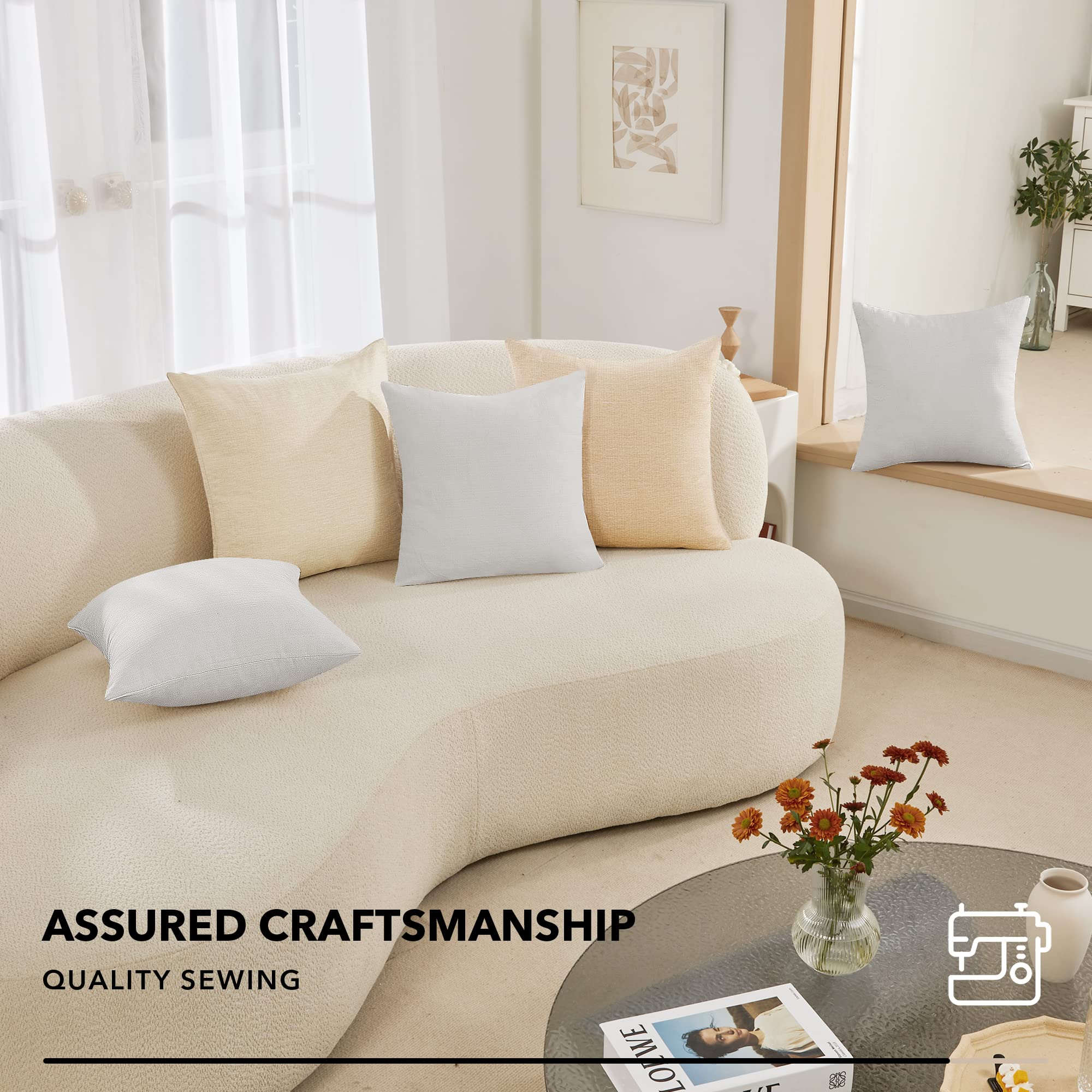 Decorative Linen Throw Pillow Covers, 18x18 Inch, 4 PCS