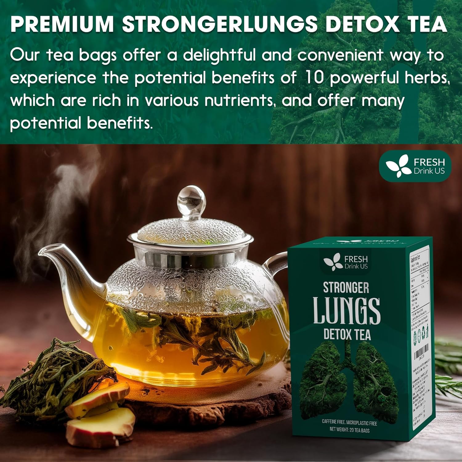 StrongerLungs Tea Bags - Supports Lung Cleanse, Congestion Relief & Mucus Detox