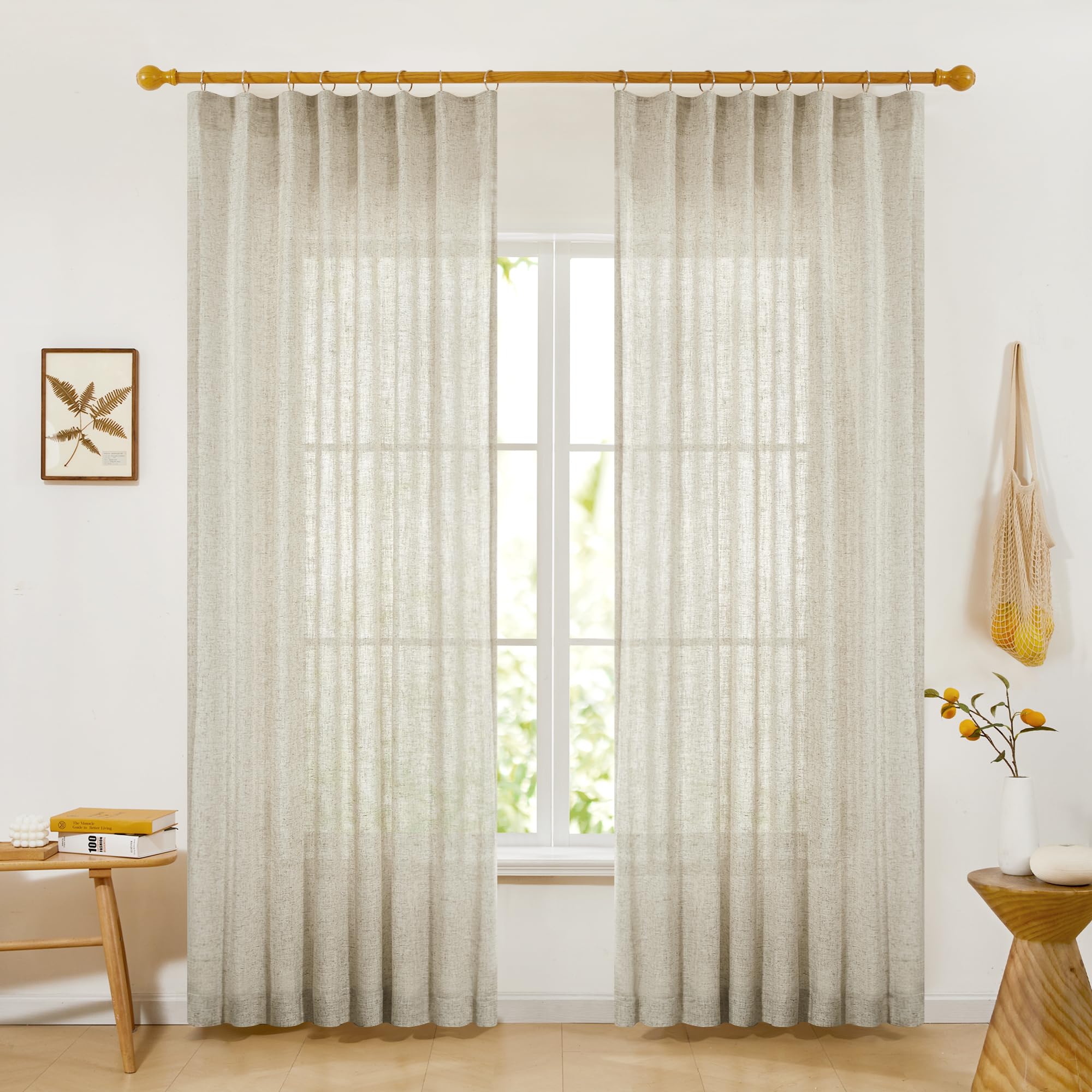 Light Filtering Linen Drapes, Back Tab & Rod Pocket
