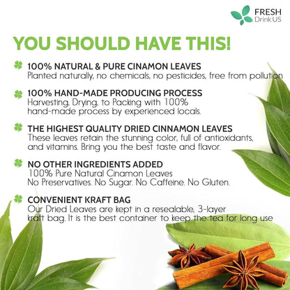 Natural Cinnamon Leaves, Whole Dried Cinnamon Leaves, Tea Bags, 100% Pure from Dried Cinnamon Leaves, Cinnamon Leaf Tea, No Additives, No Caffeine, Vegan