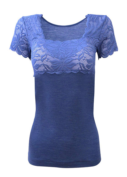 Mare Luxury Merino Wool Blend Women's Top with Lace. Proudly Made in Italy.