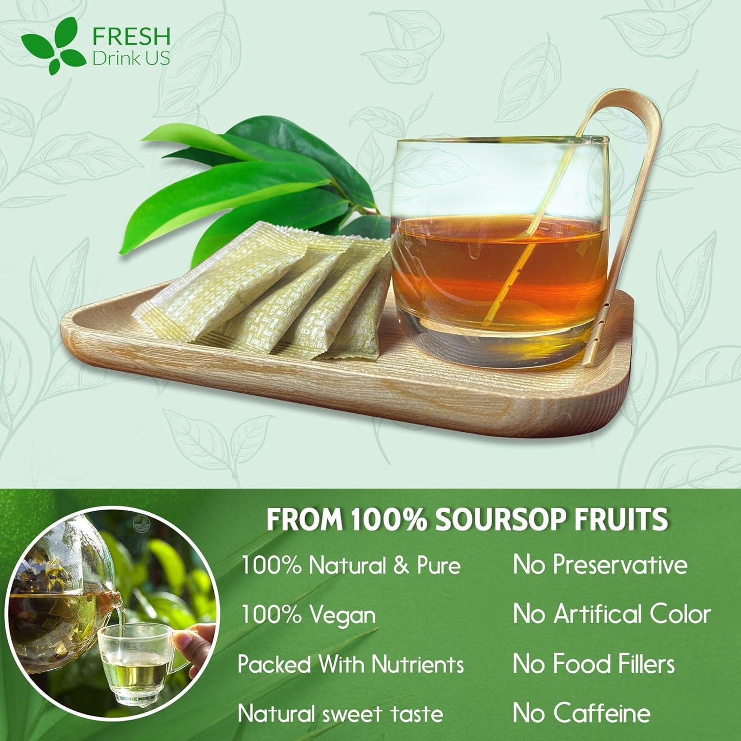 Premium Soursop Graviola Fruit Tea Bags, Tea Powder, 100% Natural and Pure from Soursop Fruits, Handmade, Made With Natural Materials-Corn Fiber Tea Bag, Sugar/Caffeine/Gluten Free, Hoja Guanabana Tea