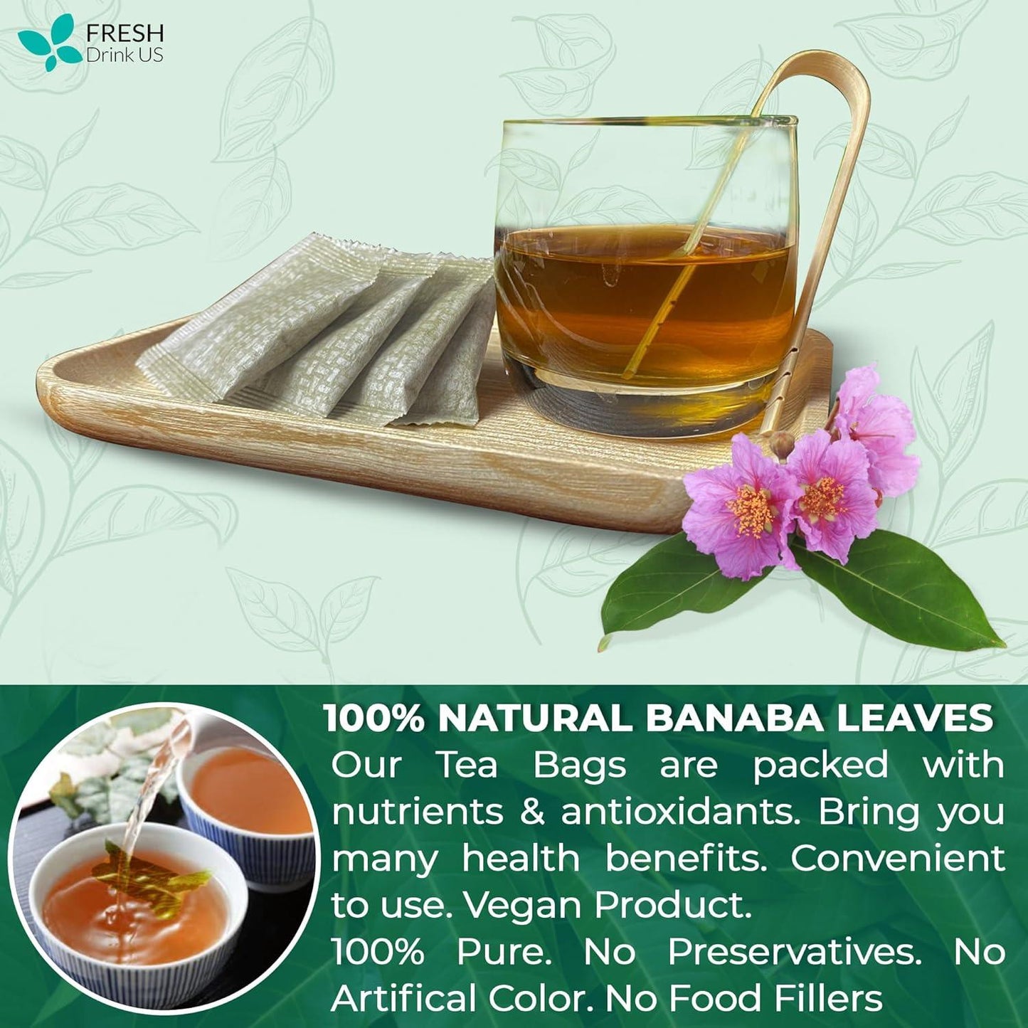 Natural Banaba Dried Leaves, Tea Bags, Powder, Whole Banaba Leaves, 100% Pure Dried Banaba Leaves, Banaba Leaf Tea, No Additives, No Caffeine, Vegan