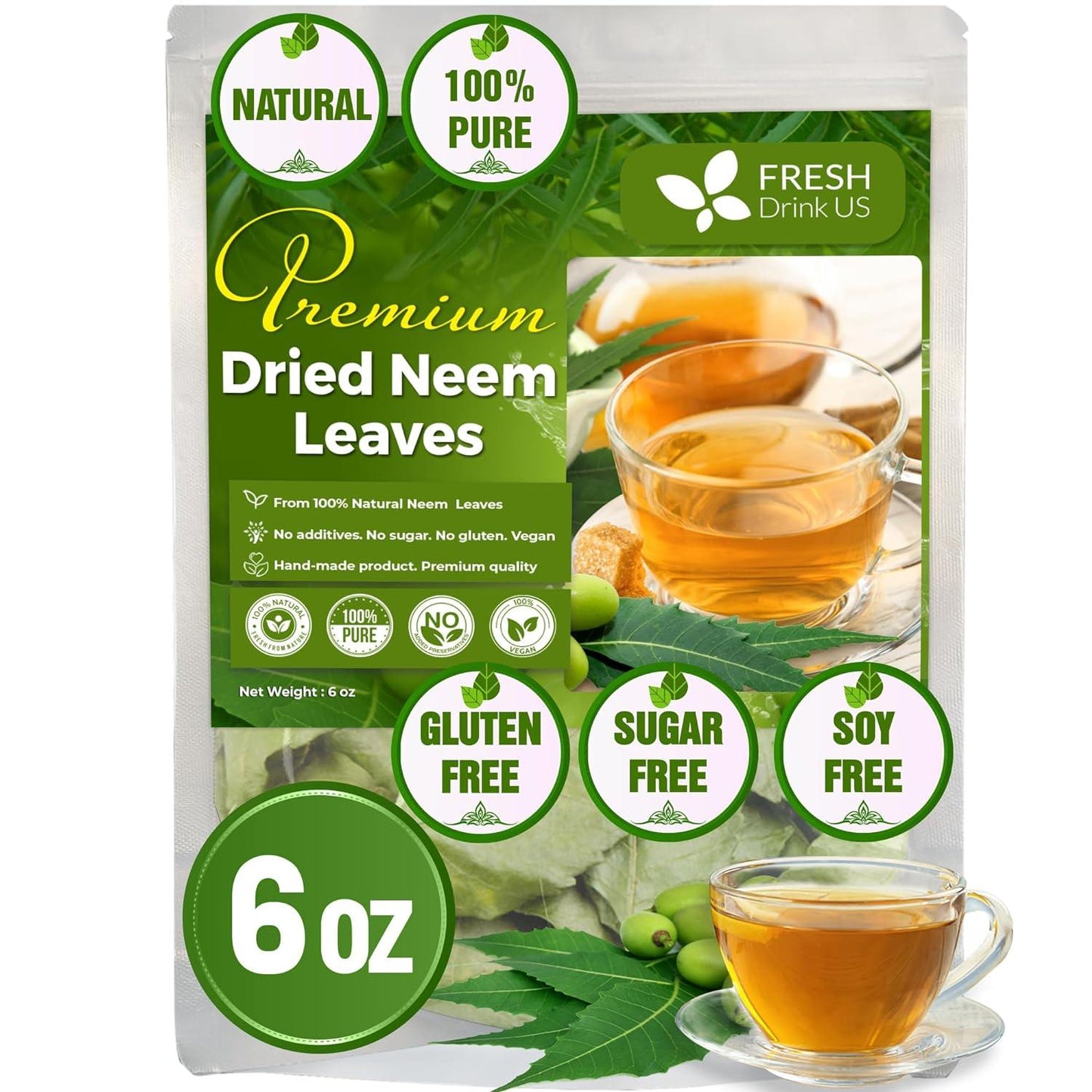 Neem Leaf Tea Bags, 100% Natural and Pure from Neem Leaves. Loose Leaf Neem Herbal Tea. Neem Leaf Tea. No Sugar, No Caffeine, No Gluten, Vegan.
