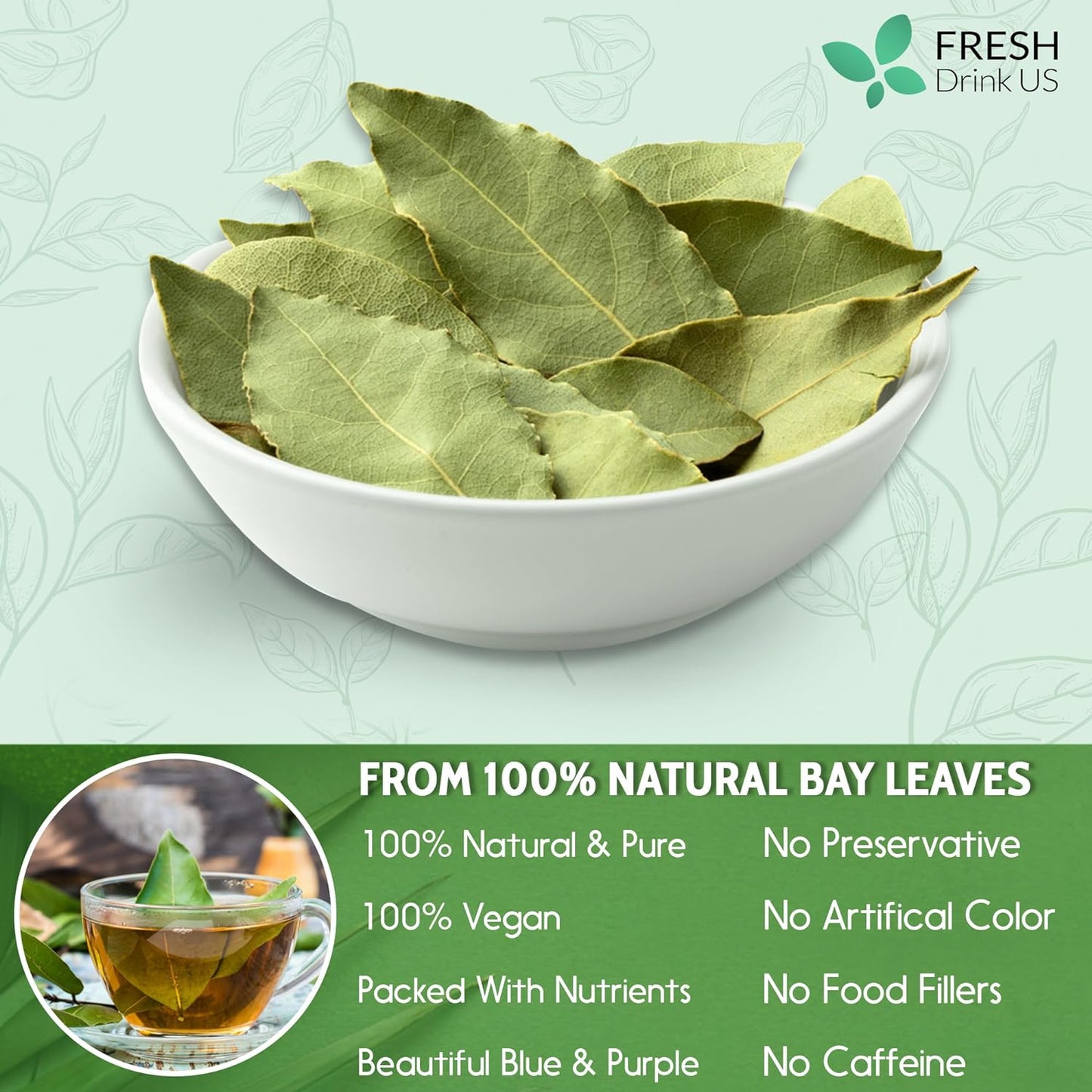 Premium Dried Bay Leaves, Tea Bags, Powder, Bay Leaves Spice, Whole Nice Leaves, Wildcrafted, Fresh Harvested, Bay Leaves For Cooking, Sugar-Free, Gluten Free, Caffeine Free, Vegan