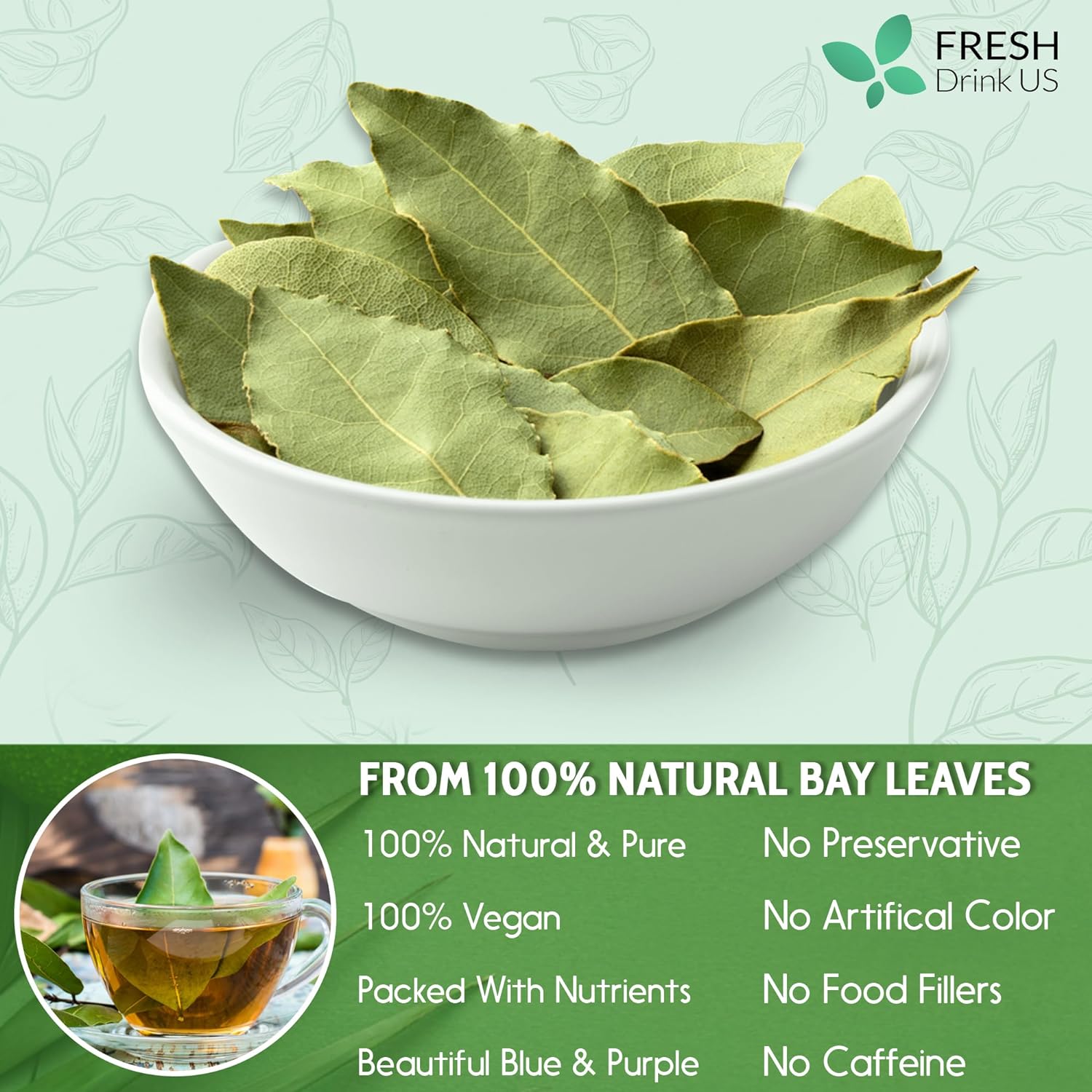 Premium Dried Bay Leaves, Tea Bags, Powder, Bay Leaves Spice, Whole Nice Leaves, Wildcrafted, Fresh Harvested, Bay Leaves For Cooking, Sugar-Free, Gluten Free, Caffeine Free, Vegan