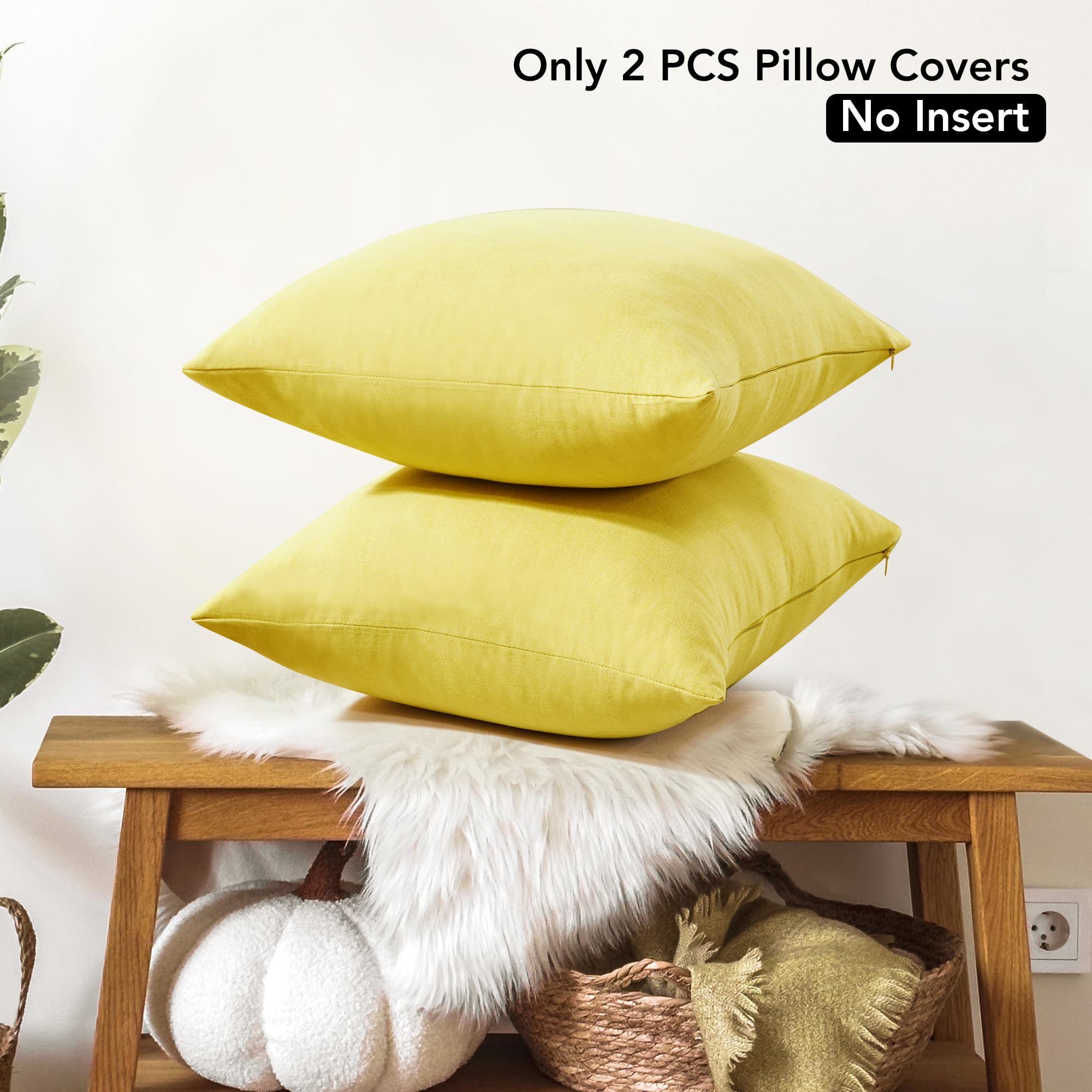 Faux Linen Pillow Covers, 16x16 Inch, Creamy White, 2PCS