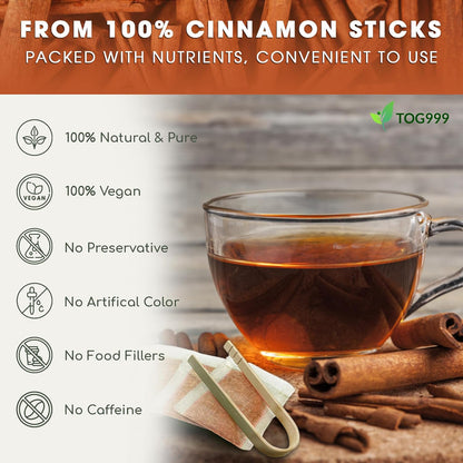 Pure Cinnamon Tea, 100% Natural & Pure Cinnamon. Cinnamon Herbal Tea. Cinnamon Stick Herbal Spice Tea. No Sugar, No Caffeine, No Gluten, Vegan.
