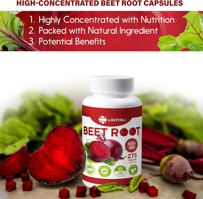 Beet Root Extract Capsules No Gluten, No Sugar, Vegan Capsules, High Concentrated Herbal Beet Root Extract.