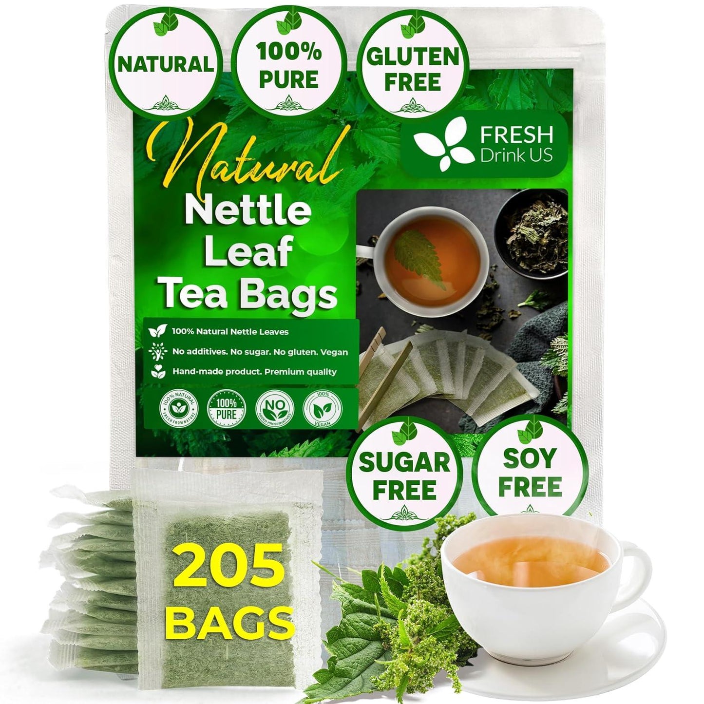 Premium Nettle Leaf Tea Bags, 100% Natural & Pure, Stinging Nettle Leaf Tea, Nettle Leaf Tea, Burn Nettle, Stinging Nettle, Nettle Tea, Stinger Tea, No Sugar/Caffeine & Gluten, Vegan