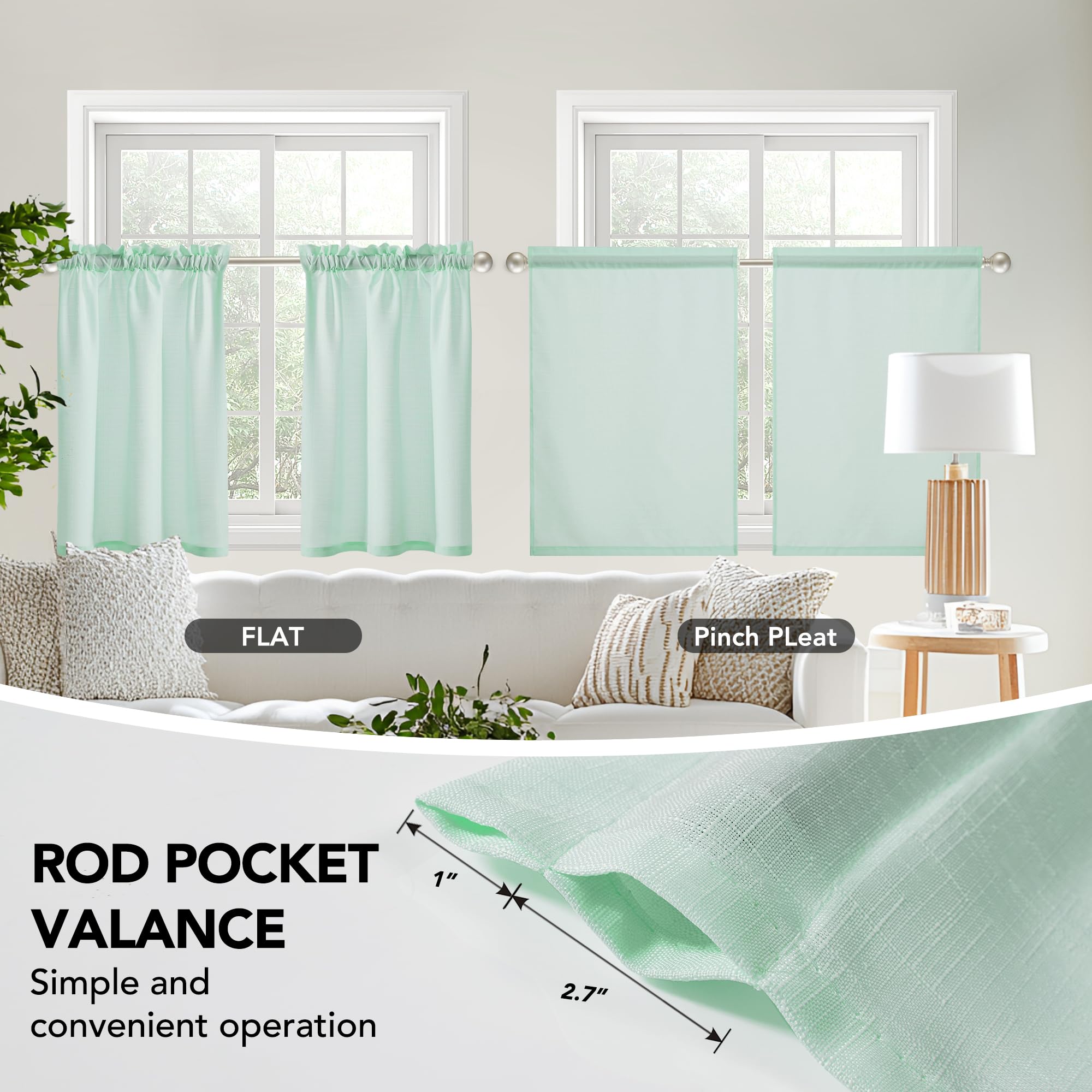 Linen Look Thermal Privacy Cafe Curtains, 2 Panels