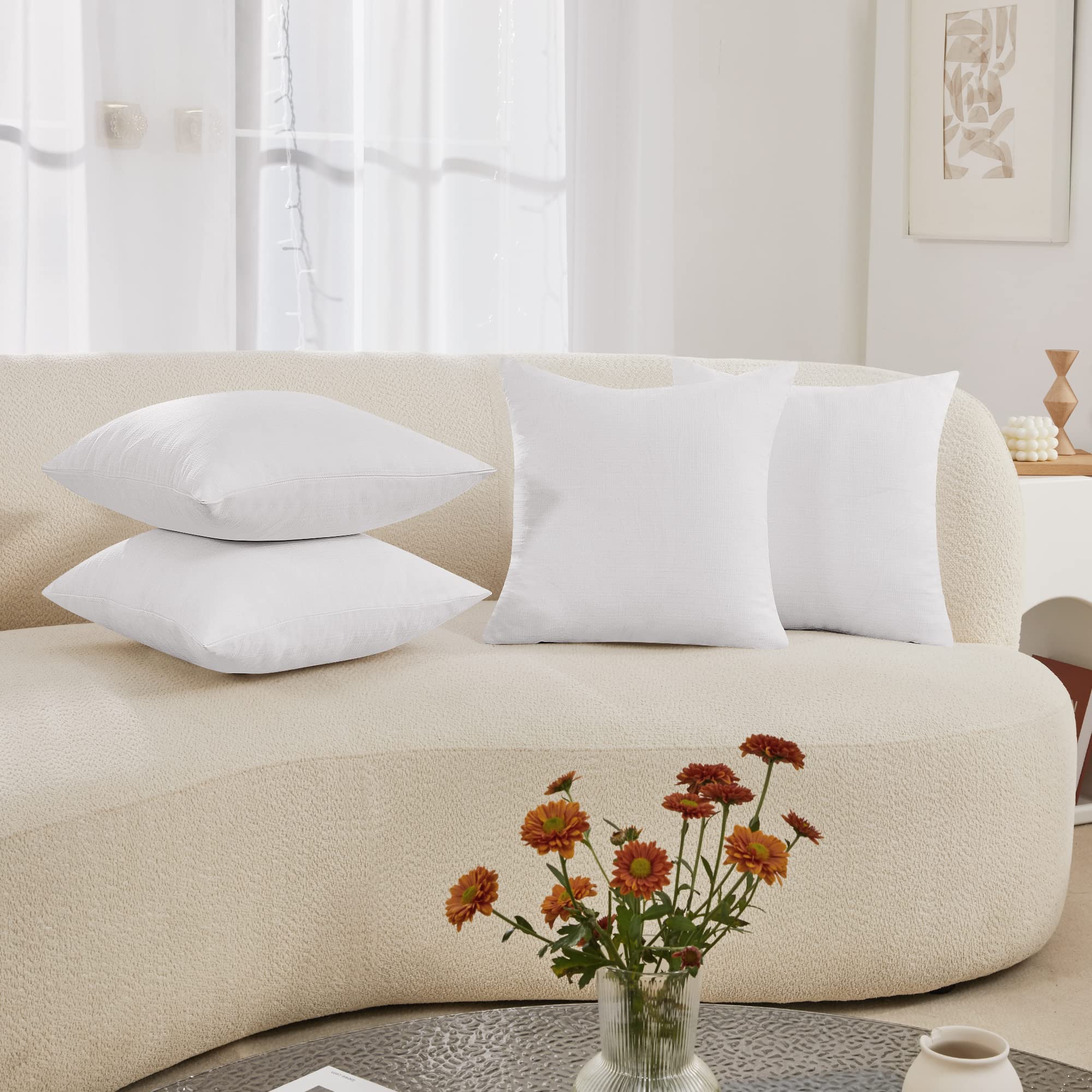 Decorative Linen Throw Pillow Covers, 18x18 Inch, 4 PCS