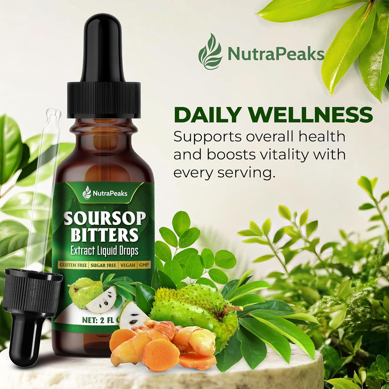 Soursop Bitters Liquid Drops – Premium Herbal Blend with Soursop Leaves, Black Seed, Moringa, Ashwagandha, Senna, Goat Weed & Ginger, 2 fl oz