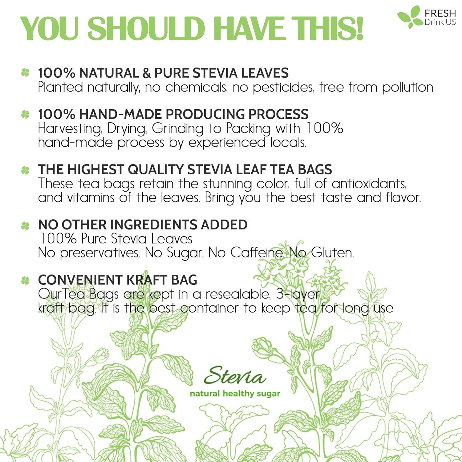 Stevia Leaf, Whole Dried Leaves, Tea Bags, Powder, 100% Natural and Pure from Stevia Leaves. Sugar Substitute for Tea, Coffee. Loose Leaf Stevia Herbal Tea. Zero Calorie Sweetener. No Sugar, No Caffeine, No Gluten, Vegan.