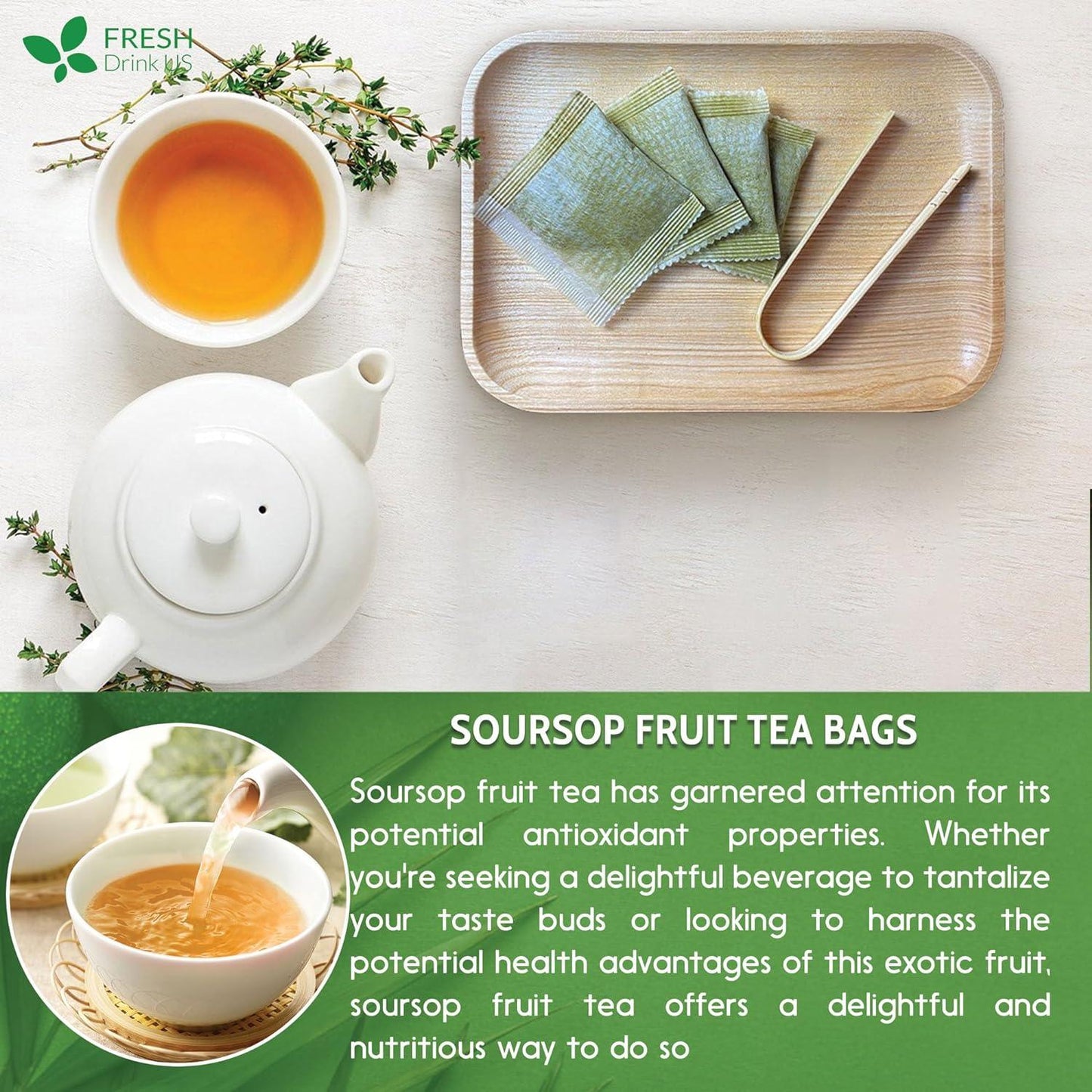 Premium Soursop Graviola Fruit Tea Bags, Tea Powder, 100% Natural and Pure from Soursop Fruits, Handmade, Made With Natural Materials-Corn Fiber Tea Bag, Sugar/Caffeine/Gluten Free, Hoja Guanabana Tea
