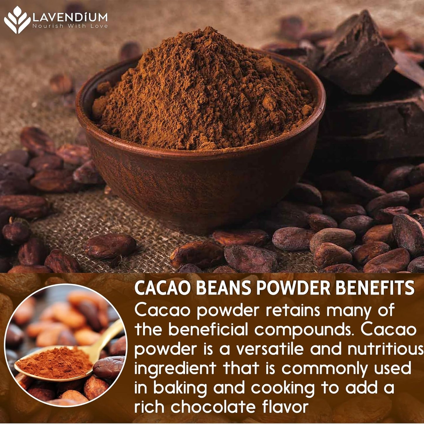 Cacao Powder, 25oz (1.56 lbs), 100% Natural & Pure, Unsweetened, Rich Chocolate Flavor, Perfect for Baking & Smoothies