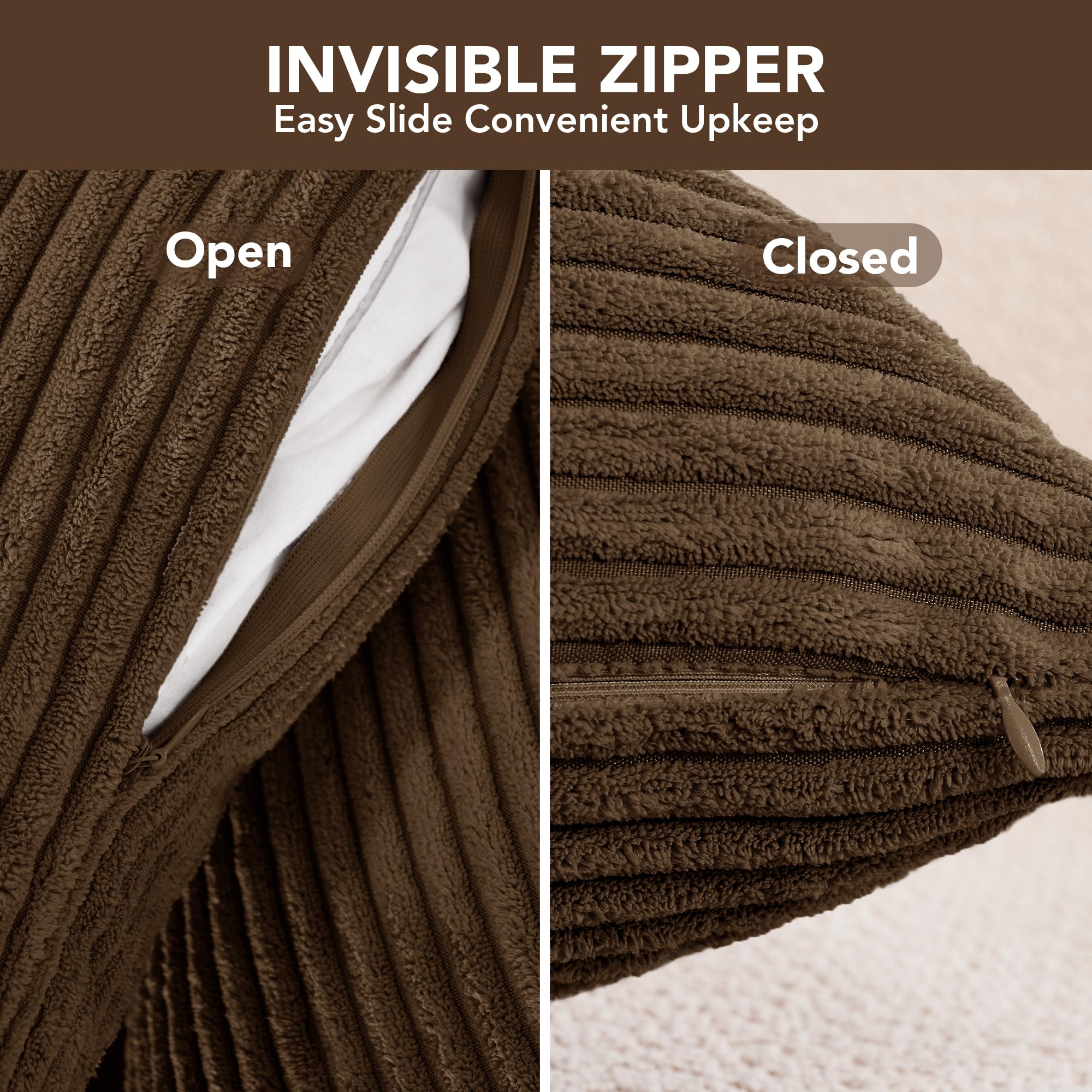 Corduroy Throw Pillow Covers, Cream White, 4PCS