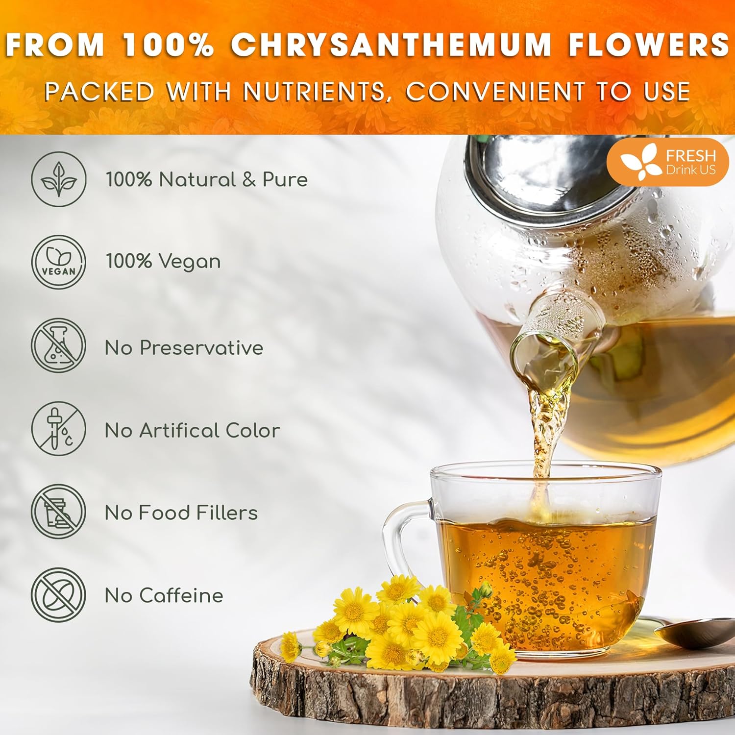 Premium Chrysanthemum Flowers, Chrysanthemum Herbal Tea, No Additives, No Caffeine, Vegan