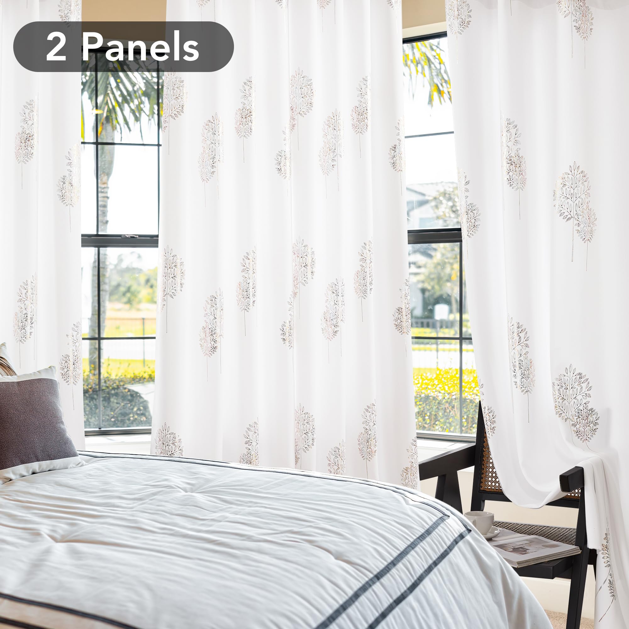 Room Darkening Curtains with Line Foil Print, Navy Blue, 2 Panels