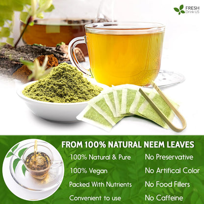 Neem Leaf Tea Bags, 100% Natural and Pure from Neem Leaves. Loose Leaf Neem Herbal Tea. Neem Leaf Tea. No Sugar, No Caffeine, No Gluten, Vegan.