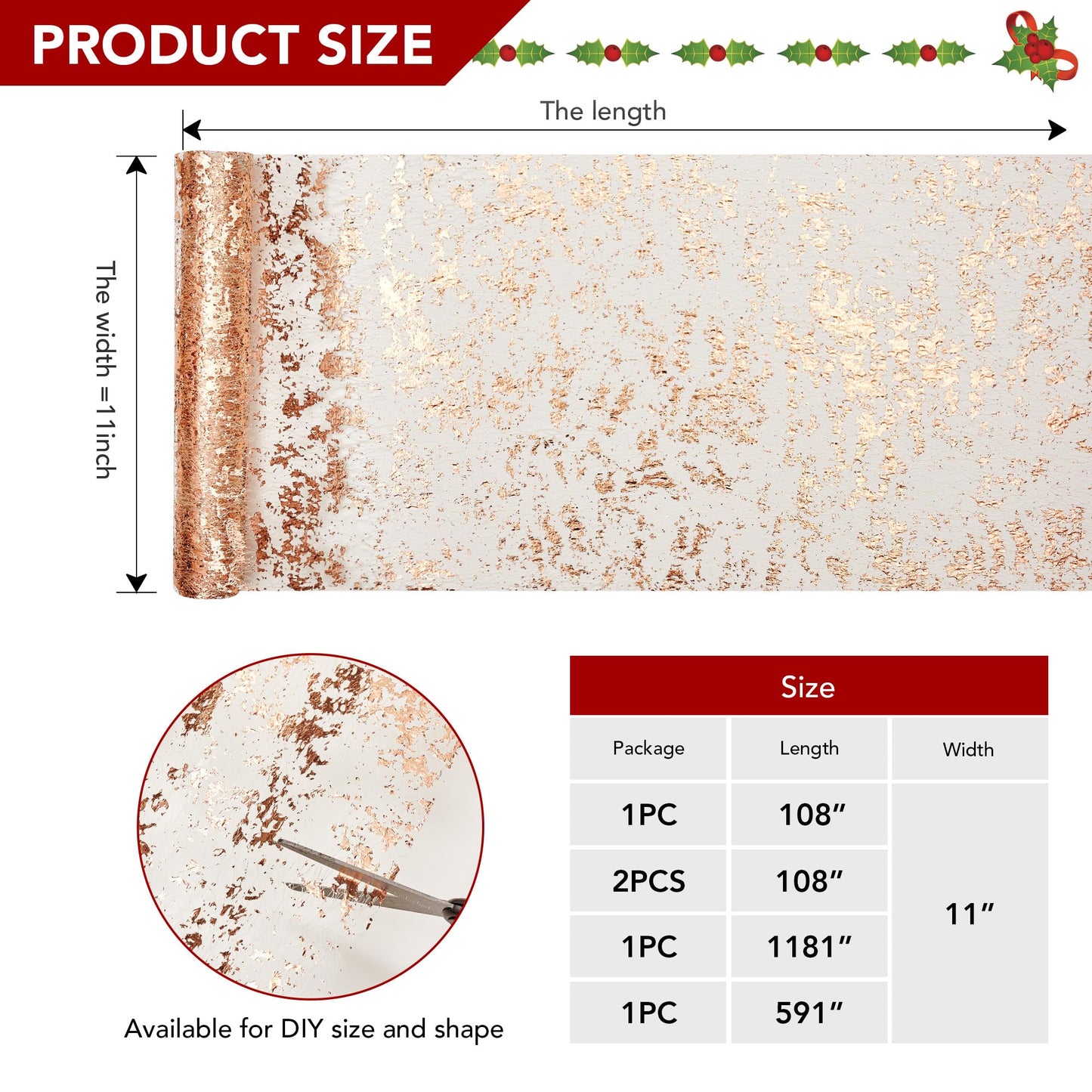 Sequin Glitter Table Runner, 2PCS, 9FT, Gold