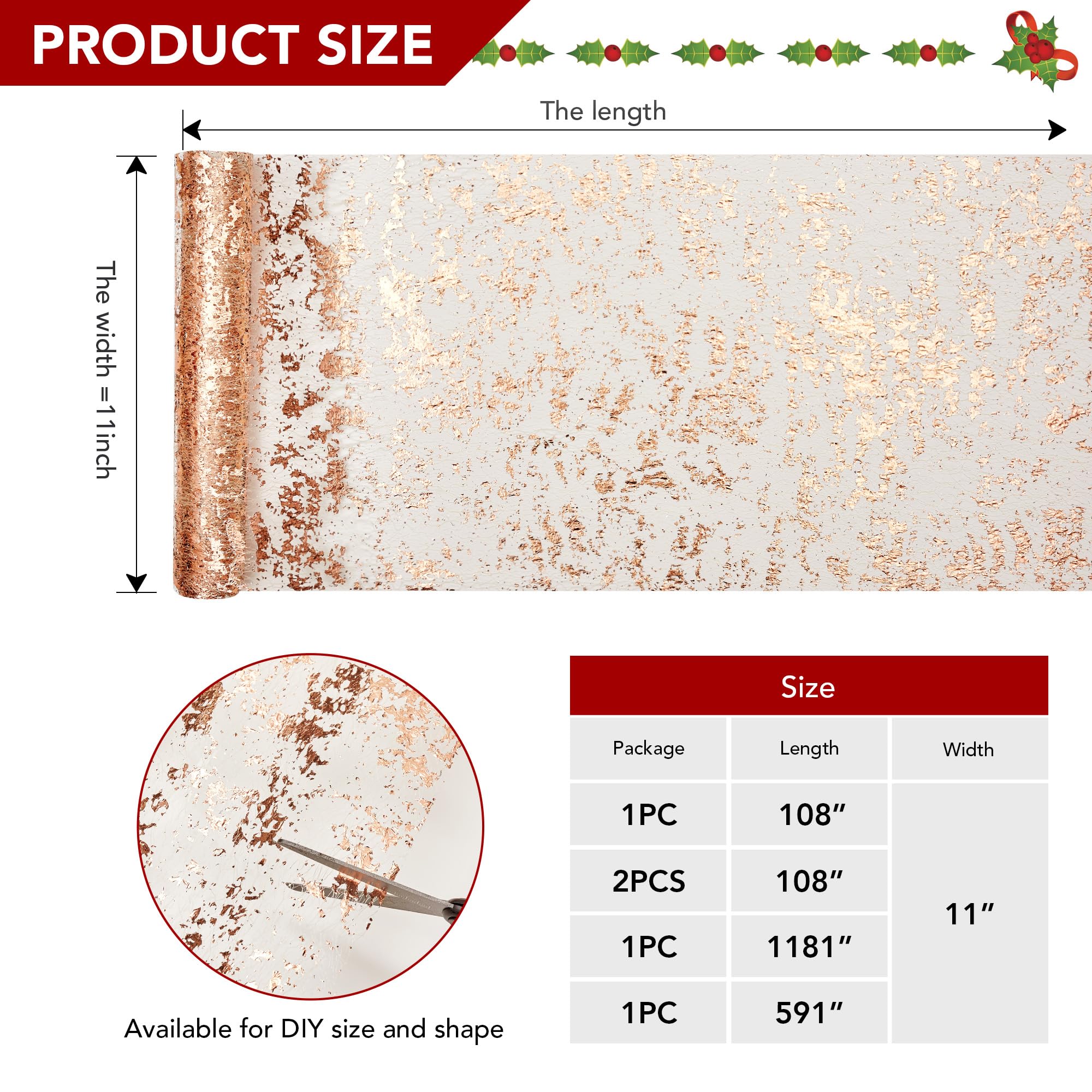 Sequin Glitter Table Runner, 2PCS, 9FT, Gold