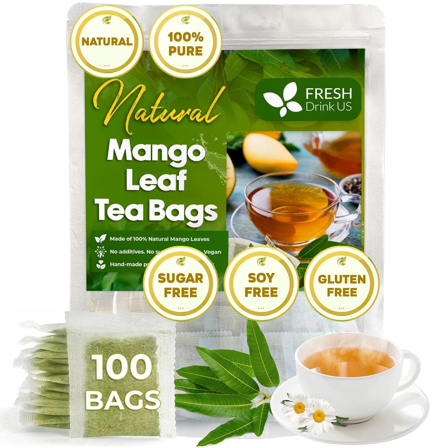 Mango Leaf, Whole Dried Leaves, Tea Bags, Powder, 100% Natural & Pure from Mango Leaves. Mango Dried Leaves. Loose Leaf Mango Herbal Tea. Mango Leaf Tea. No Sugar, No Caffeine, No Gluten, Vegan.