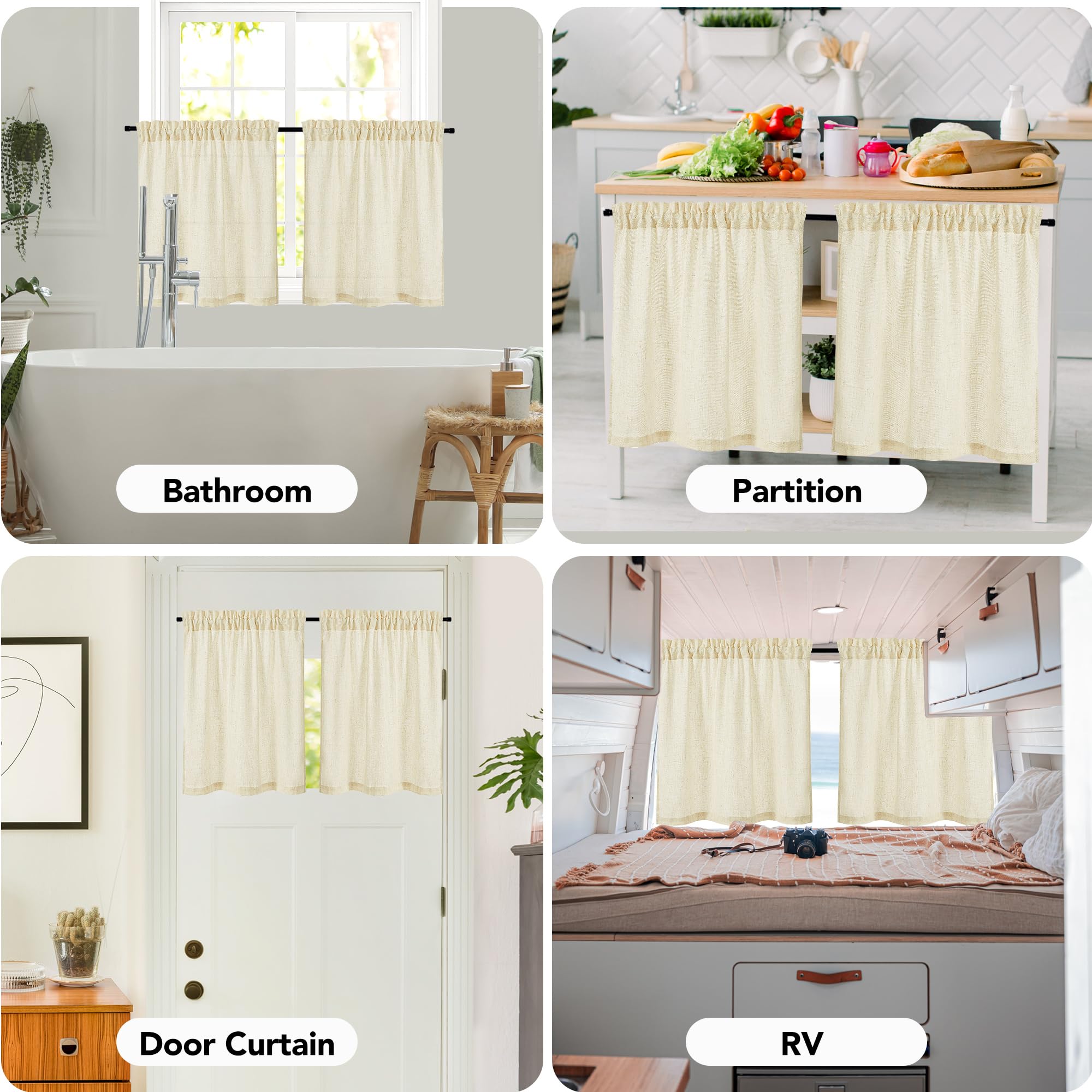 Natural Farmhouse Cafe Tier Curtains, 2 Panels