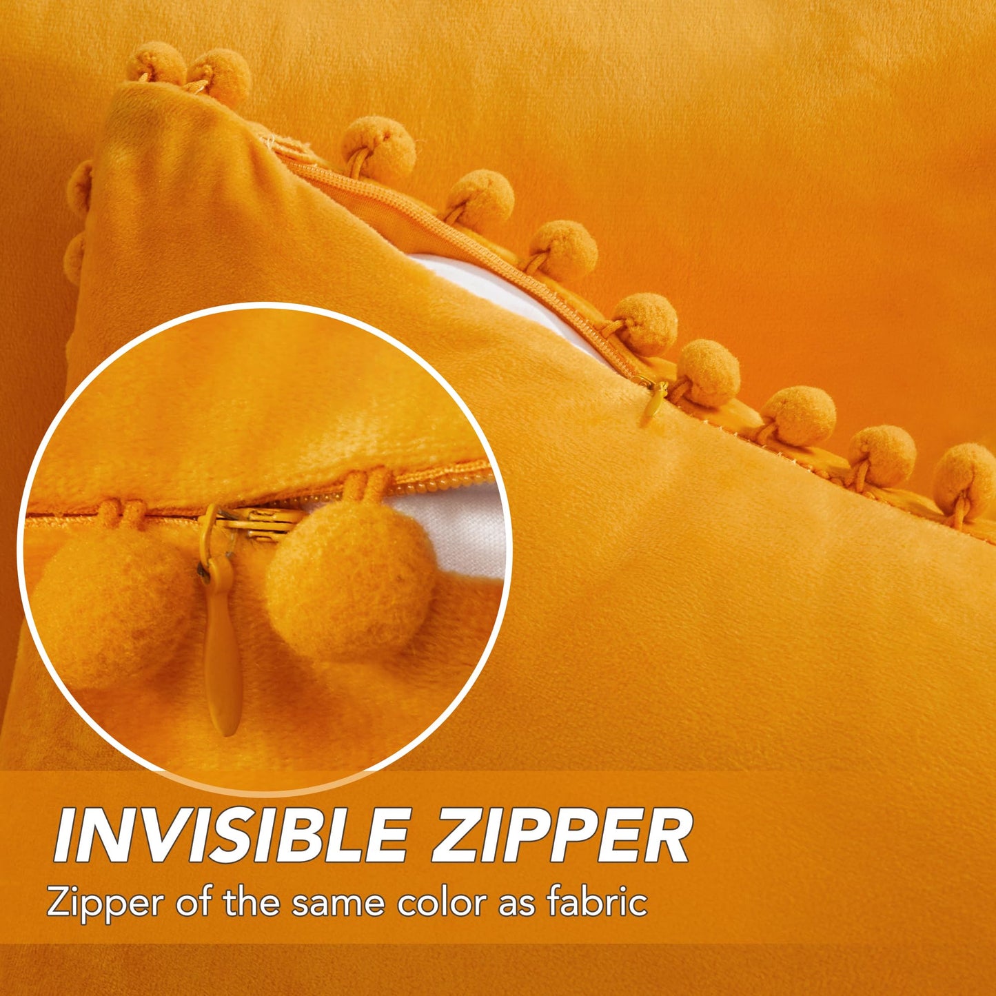 Velvet Throw Pillow Covers with Pom-Poms, 26x26 Inch